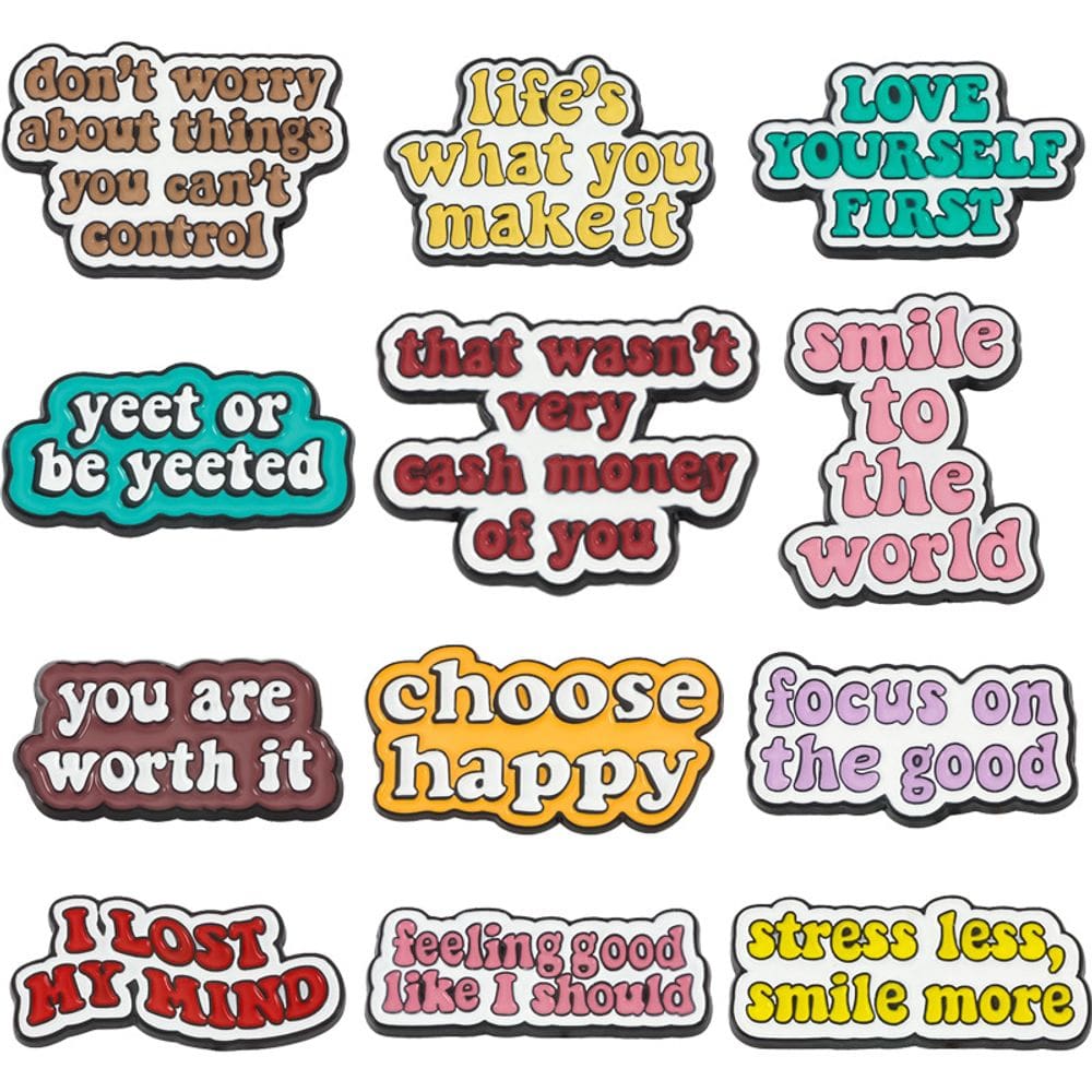 Conjunto de broches, citações inspiradoras, blusa Colorful Word