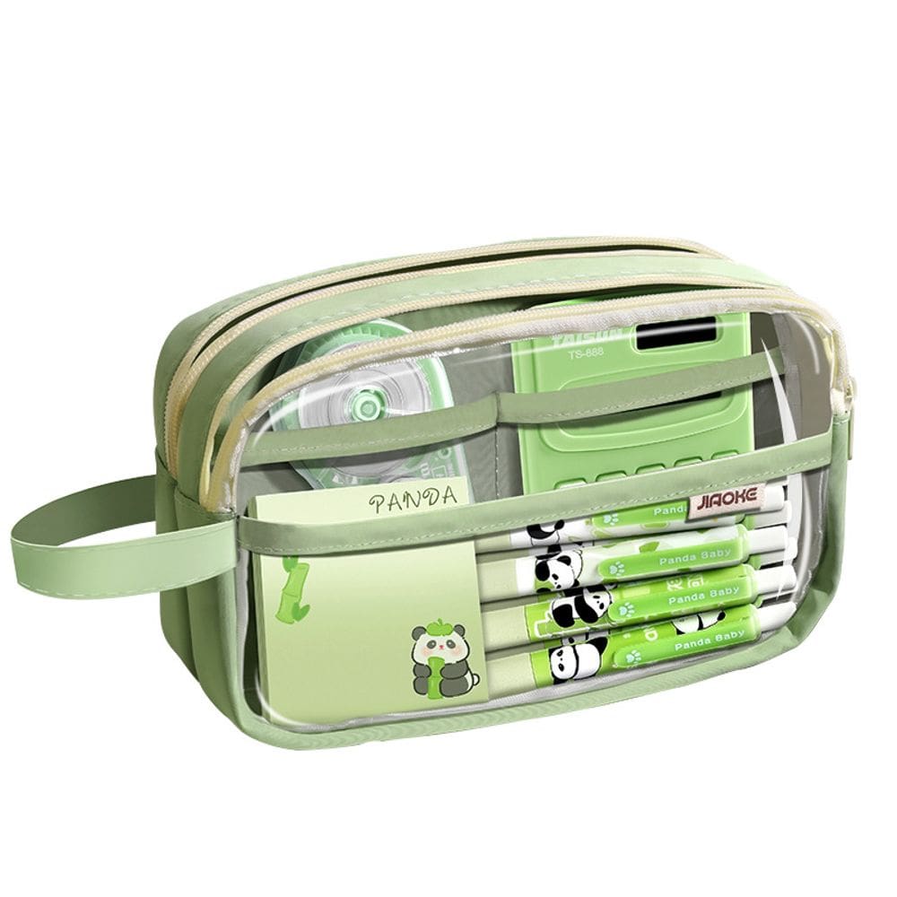 Estojo de lápis transparente de tela de grande capacidade, cor verde