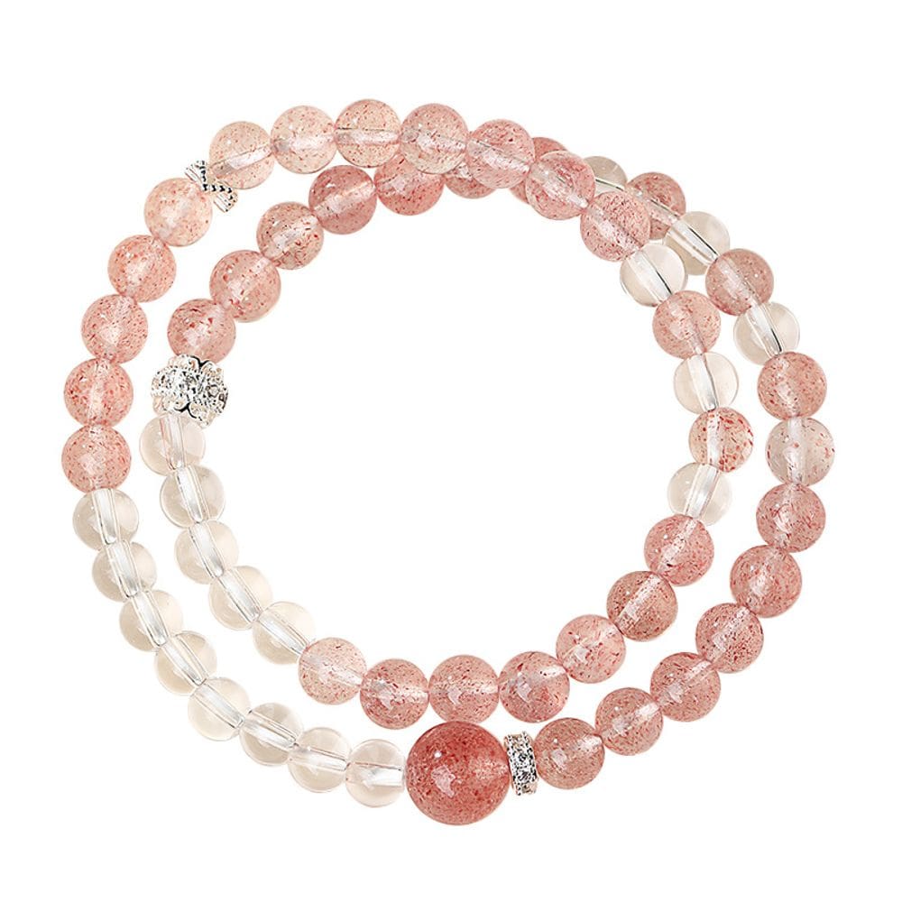 Pulseira de quartzo de morango para mulheres com detalhes em água-marinha