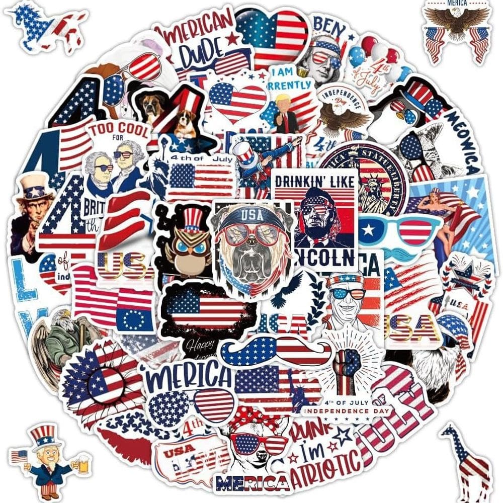 Adesivos, Dia da Independência, Bandeira Patriótica dos EUA, 50 unidades