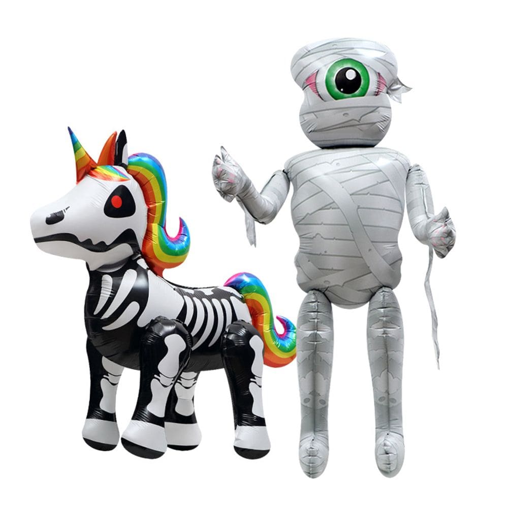 Conjunto de balões metalizados 3D de Halloween Standing Mummy & Skeleton Unicorn