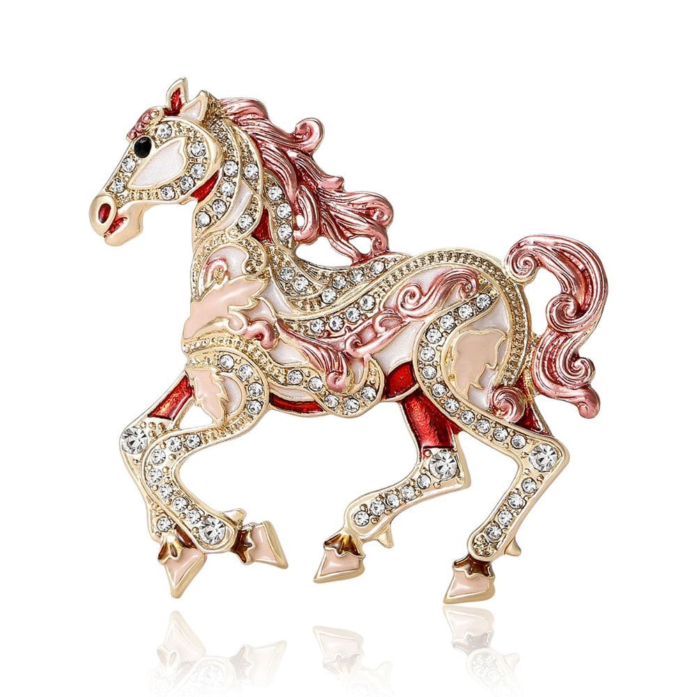 Broche Pin Elegant Horse para mulheres, blusa esmaltada em liga leve