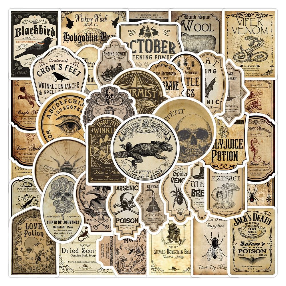 Pacote de adesivos Retro Apothecary Label, 50 unidades de vinil impermeável