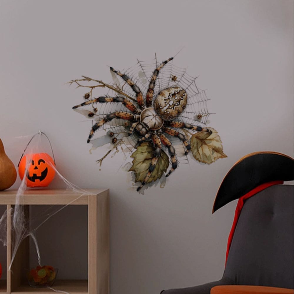 Adesivos de parede Halloween Spider 3D PVC, papel de parede autoadesivo