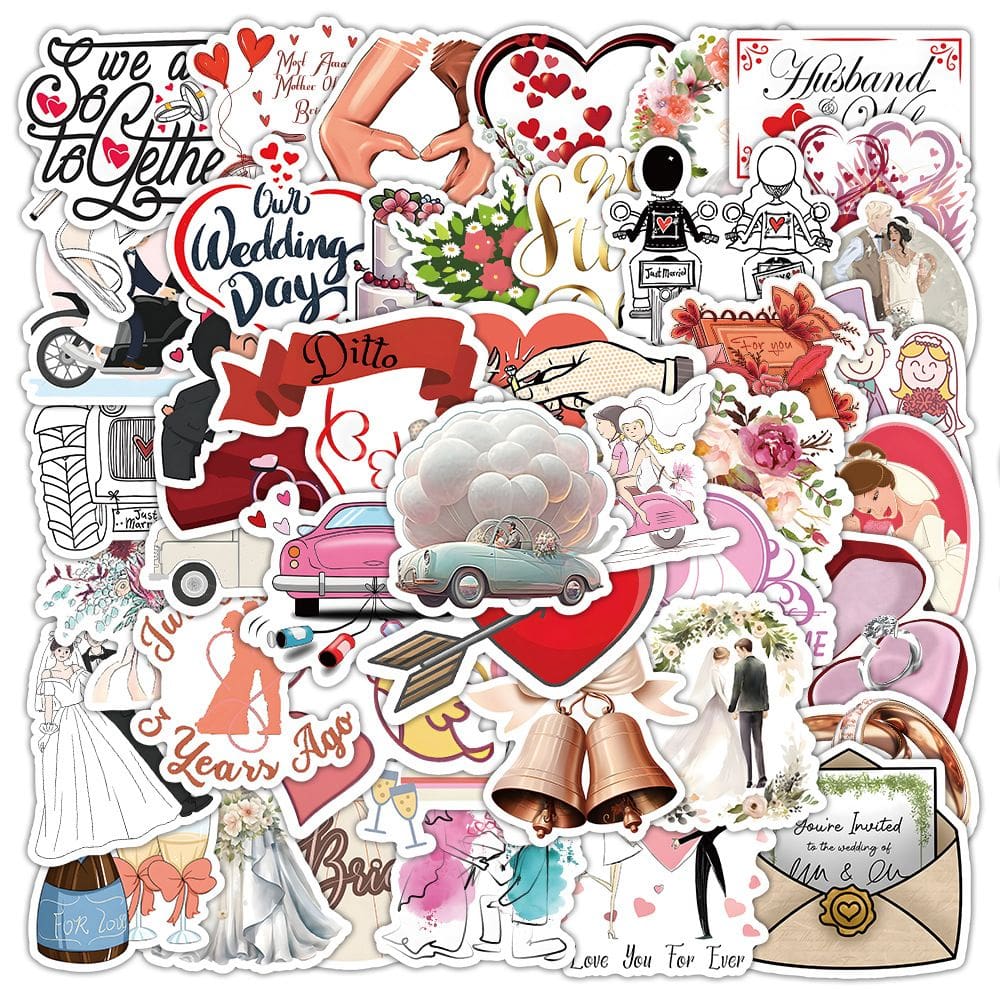 Conjunto de adesivos de casamento em aquarela, vinil pastel romântico, 50 unidades