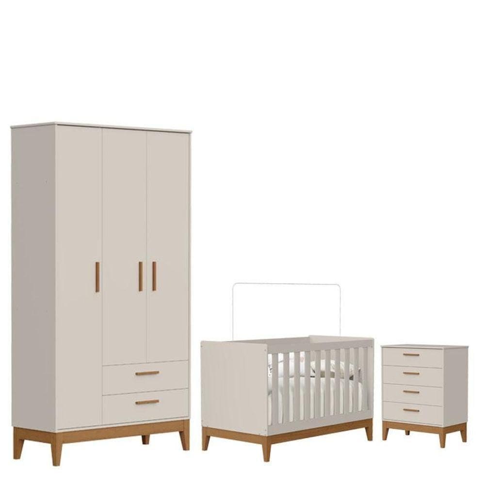 Quarto De Bebê Flip Com Cômoda Gaveteiro Areia Acetinado - Reller