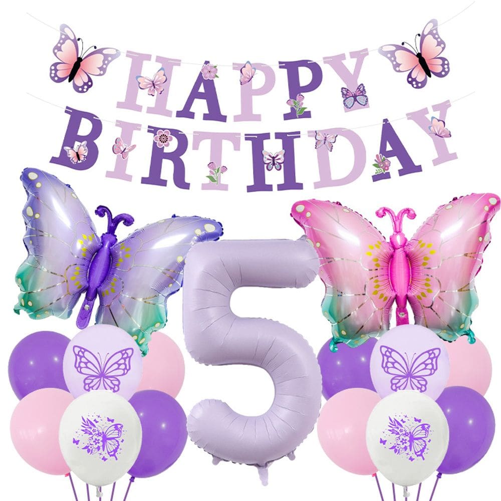 Conjunto de balões com tema de borboleta para festa de 5º aniversário x15