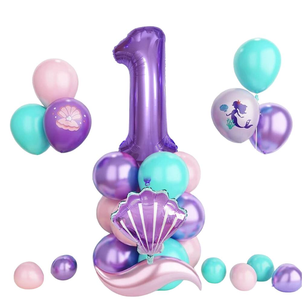 Conjunto de balões com tema de sereia, 1º aniversário, 26 unidades