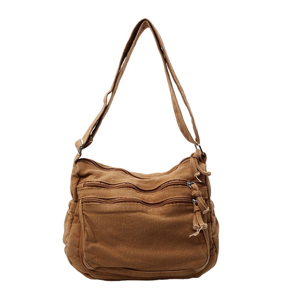 Bolsa Messenger de lona vintage para mulheres marrom