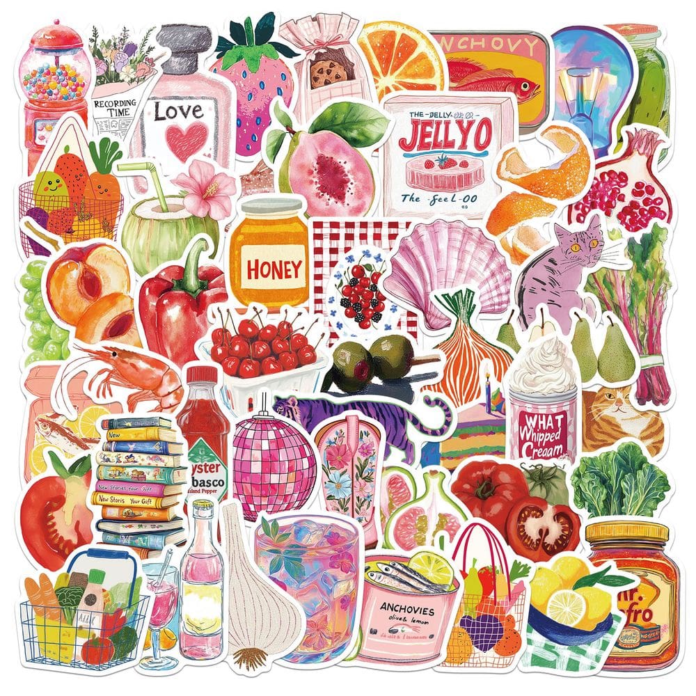 Adesivos retrô Food & Drink, 50 unidades à prova d`água para decoração de bricolage