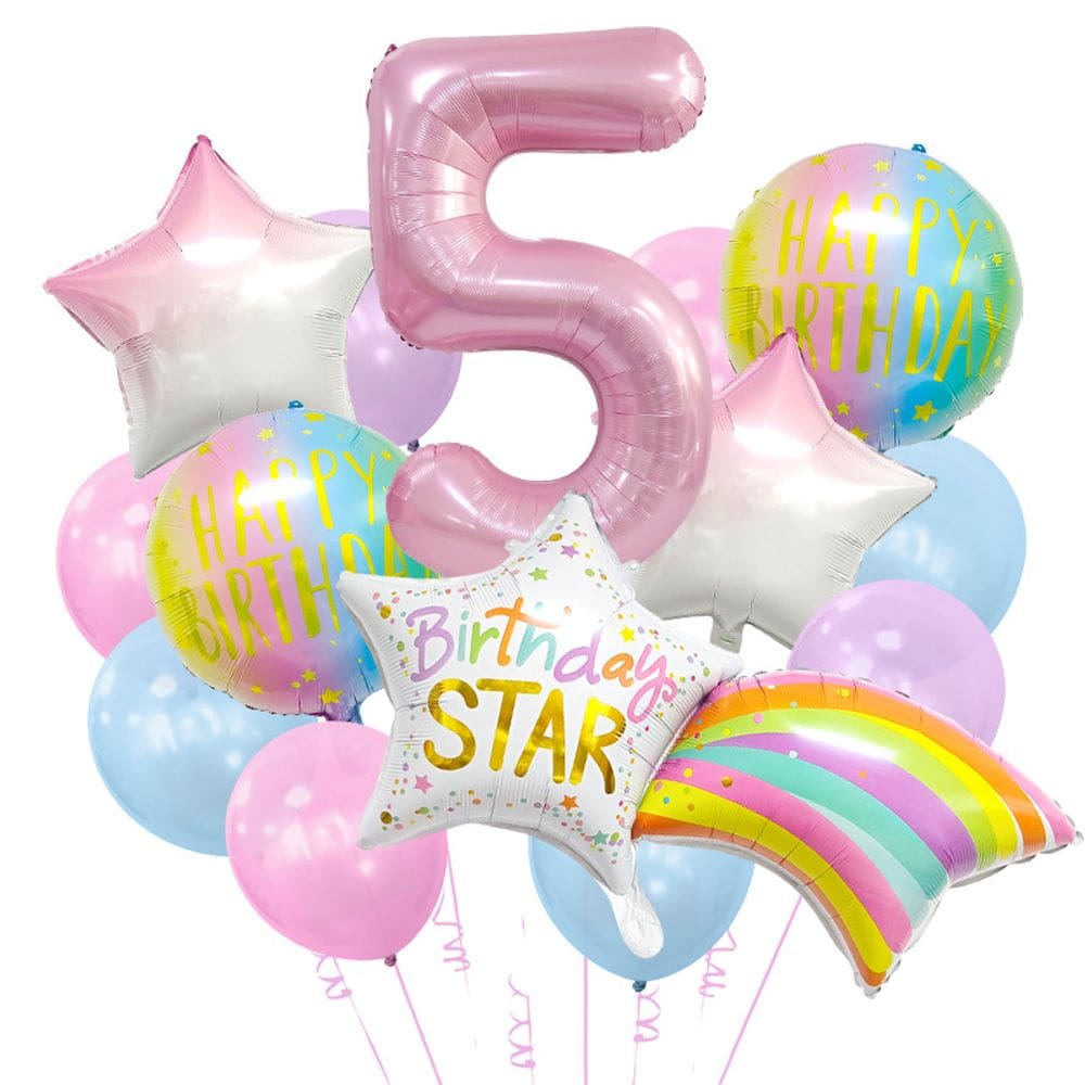 Kit de balão para festa de 5º aniversário com 32 cm, número 5, Rainbow Star