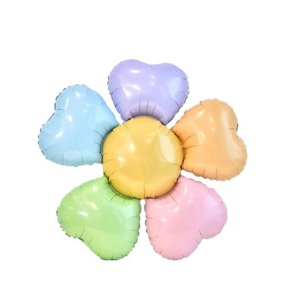 Balão Metalizado Grande Flor Colorida em Forma de Coração x6