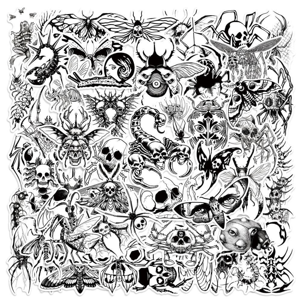 Adesivos de arte animal abstrata, 50 peças, estilo doodle colorido