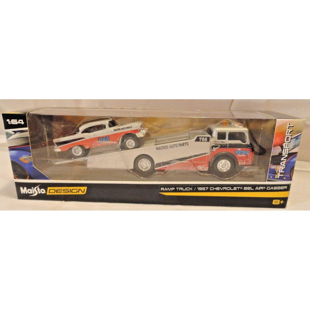 Design de caminhão de brinquedo MAISTO em escala 1:64 com Chevy BEL AIR Gasser 1957