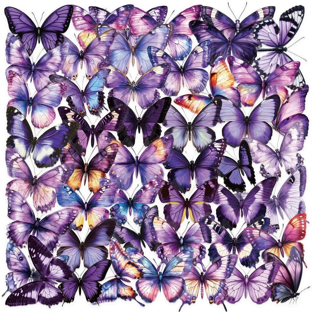 Adesivos Purple Butterfly Aesthetic Vinyl Decalks x50
