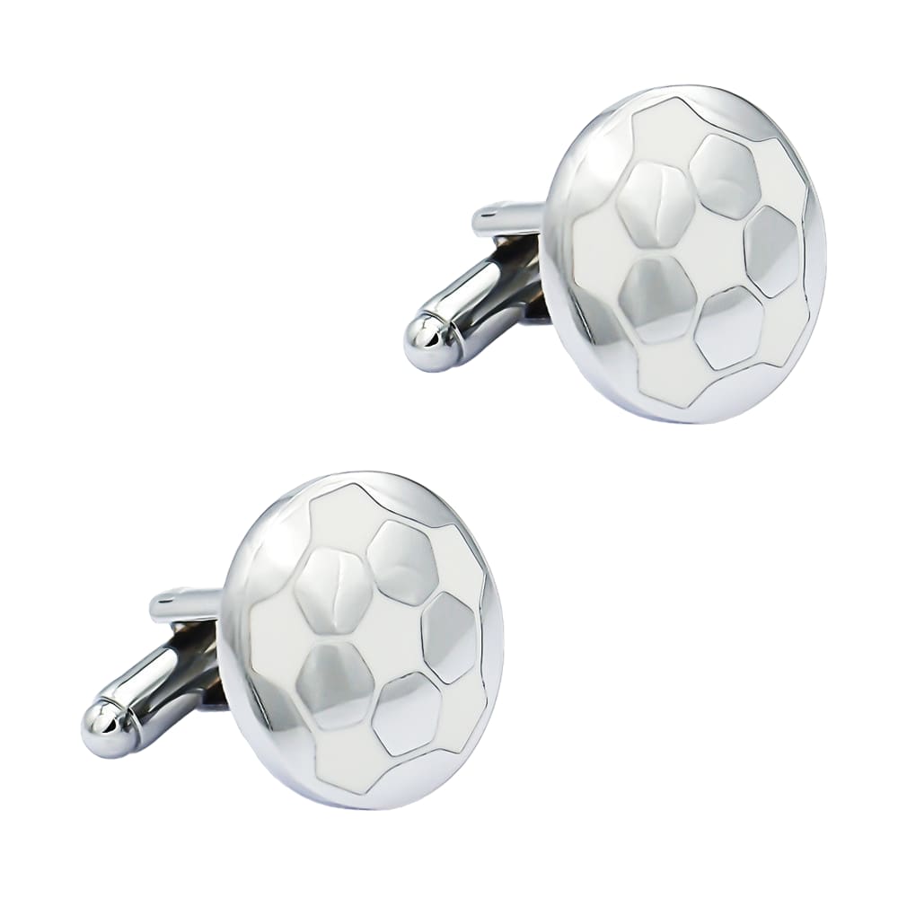 Design de bola de futebol Cufflinks para homens revestido com esmalte branco