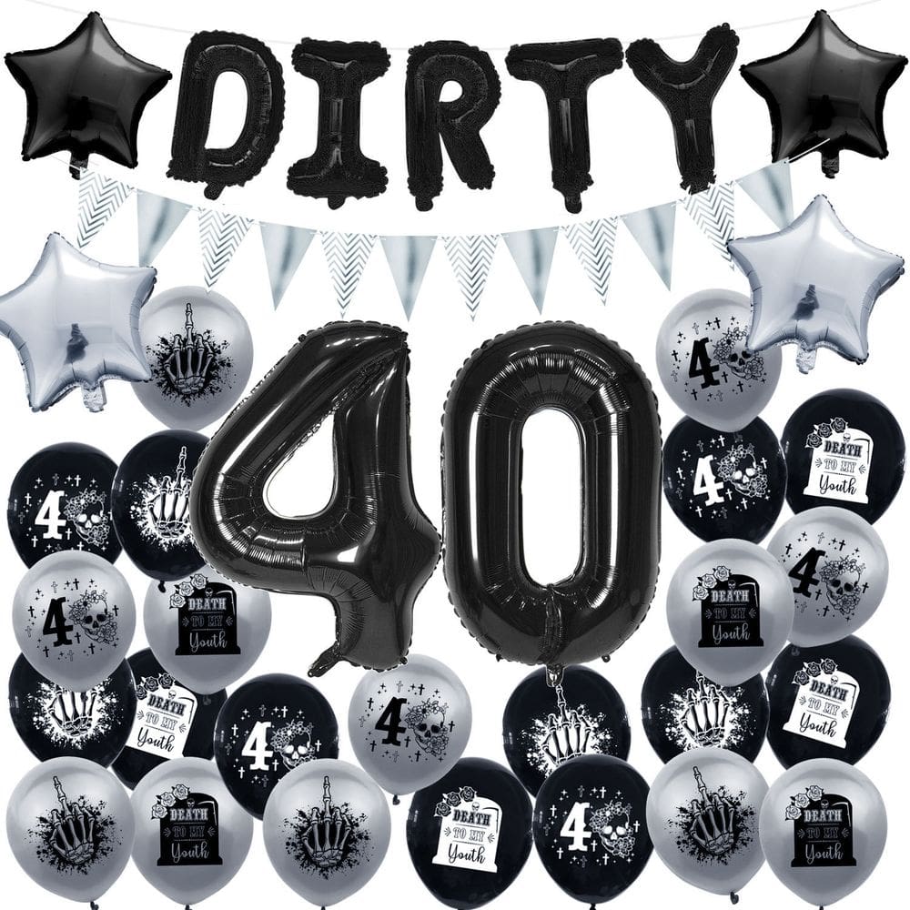 Kit de balões Dirty 40 Birthday 31 peças de caveira preta e caixão