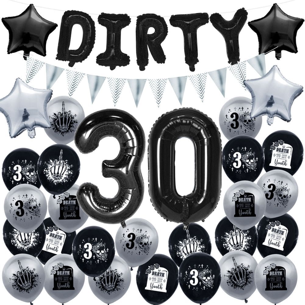 Kit de balões de aniversário Dirty 30 Black 30 balões metalizados 31 unidades