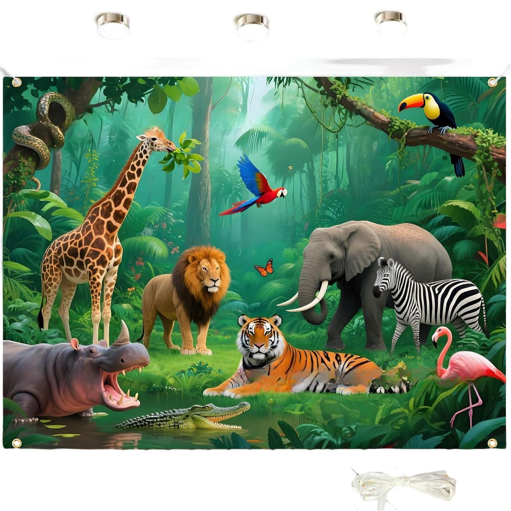 Pano de fundo: selva, safári, animais, floresta tropical, 150x100cm
