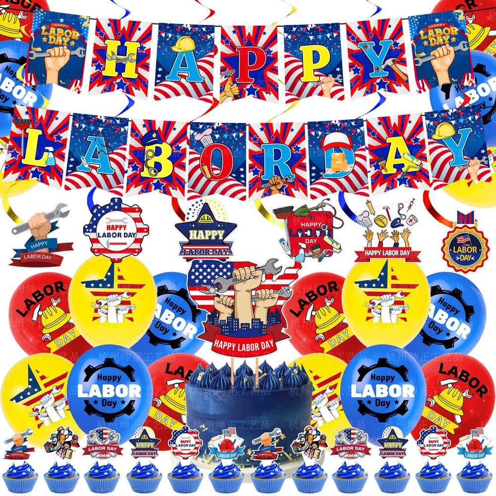 Conjunto de decoração de festa do Dia do Trabalho, 44 unidades de látex vermelho, azul e amarelo