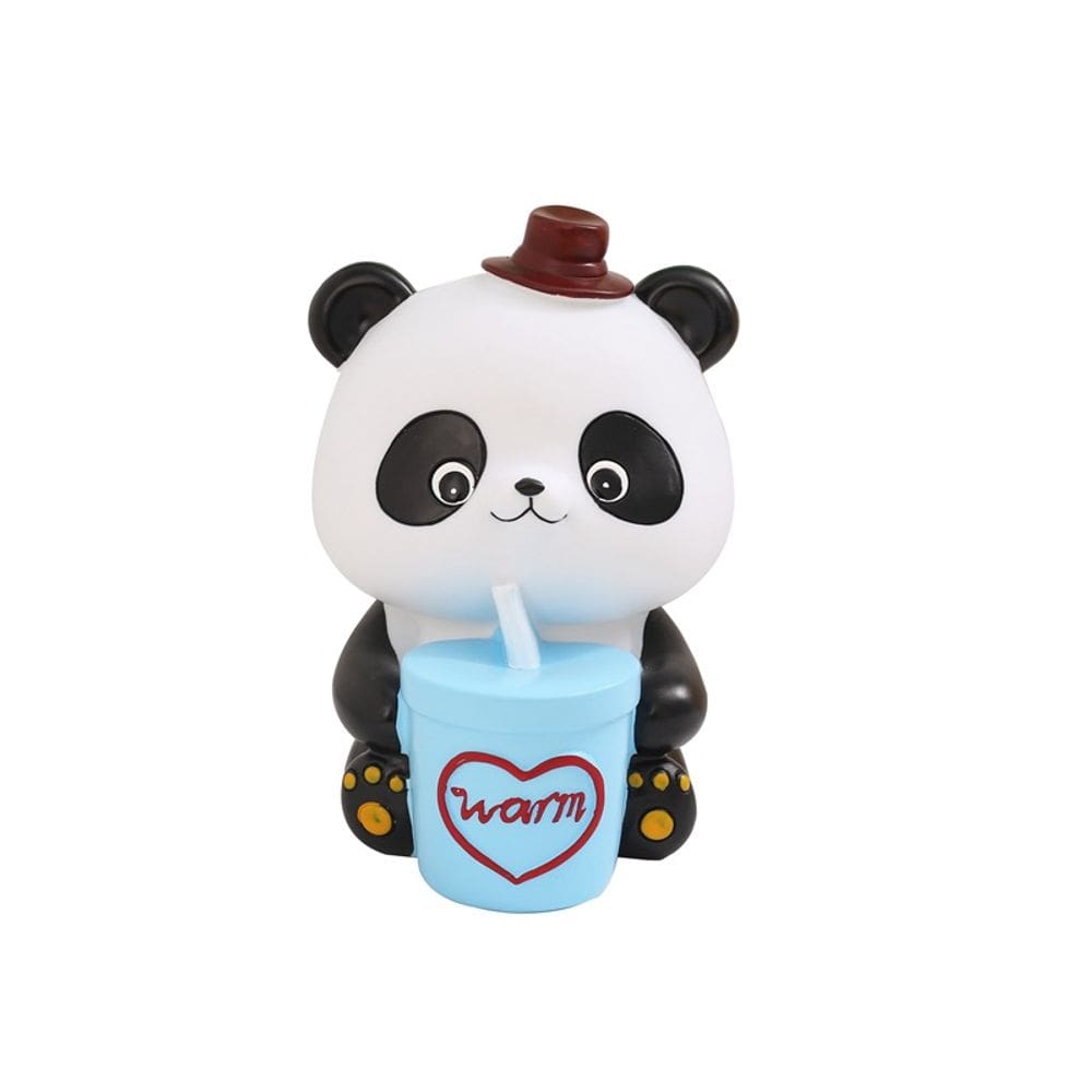 Coin Bank Home Piggy Bank Cute Panda com chapéu e copo de bebida