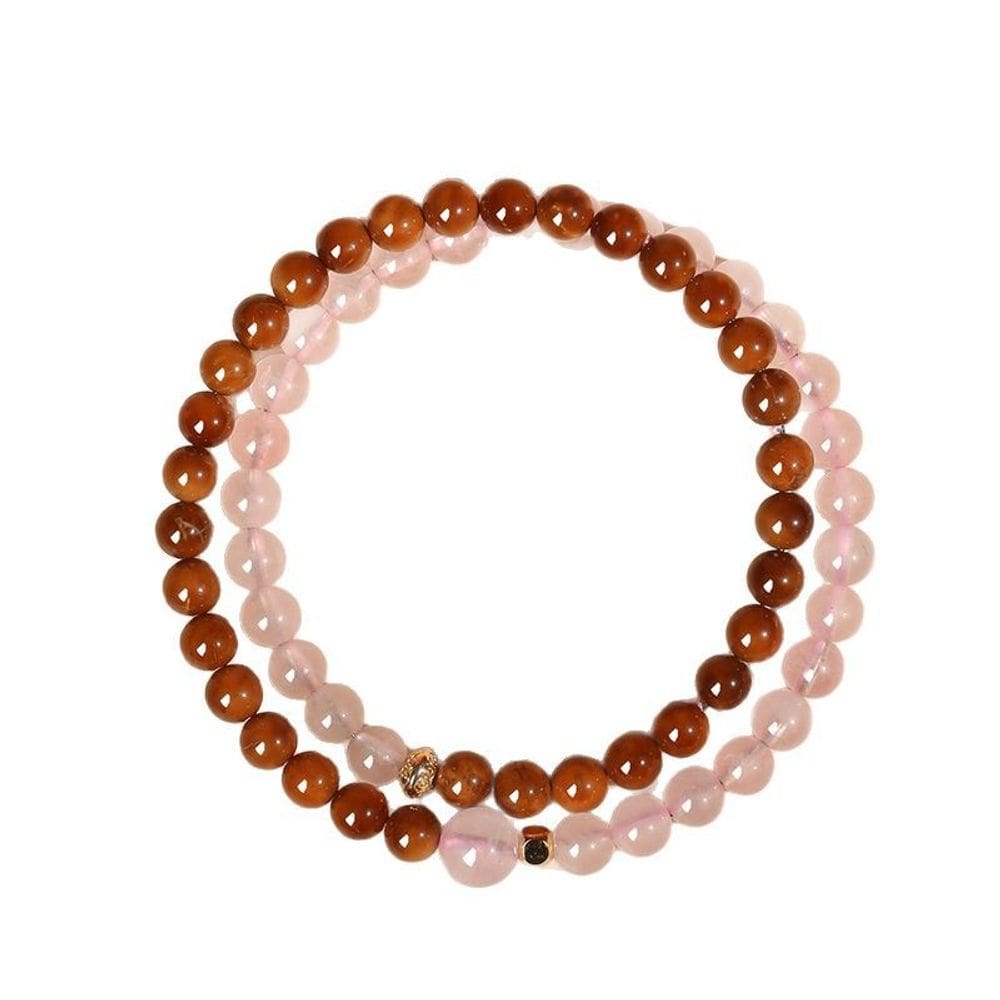 Pulseira de quartzo rosa para mulheres com miçangas marrons
