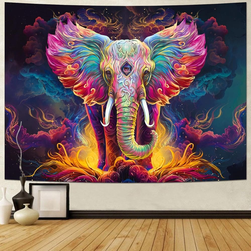 Tapeçaria de elefante psicodélico pendurado na parede 150cm x 130cm