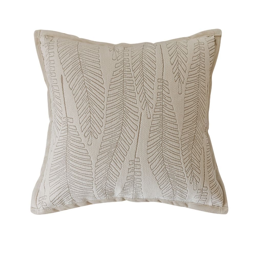 Capa de almofada de pelúcia cremosa com bordado de folhas 45x45cm