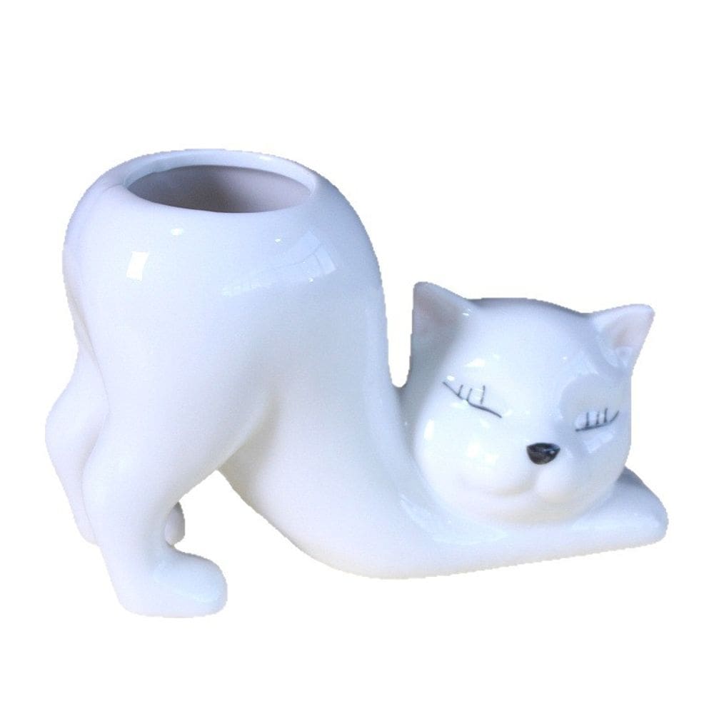 Vaso de flores em forma de gato de cerâmica para suculentas e cactos de 15 cm