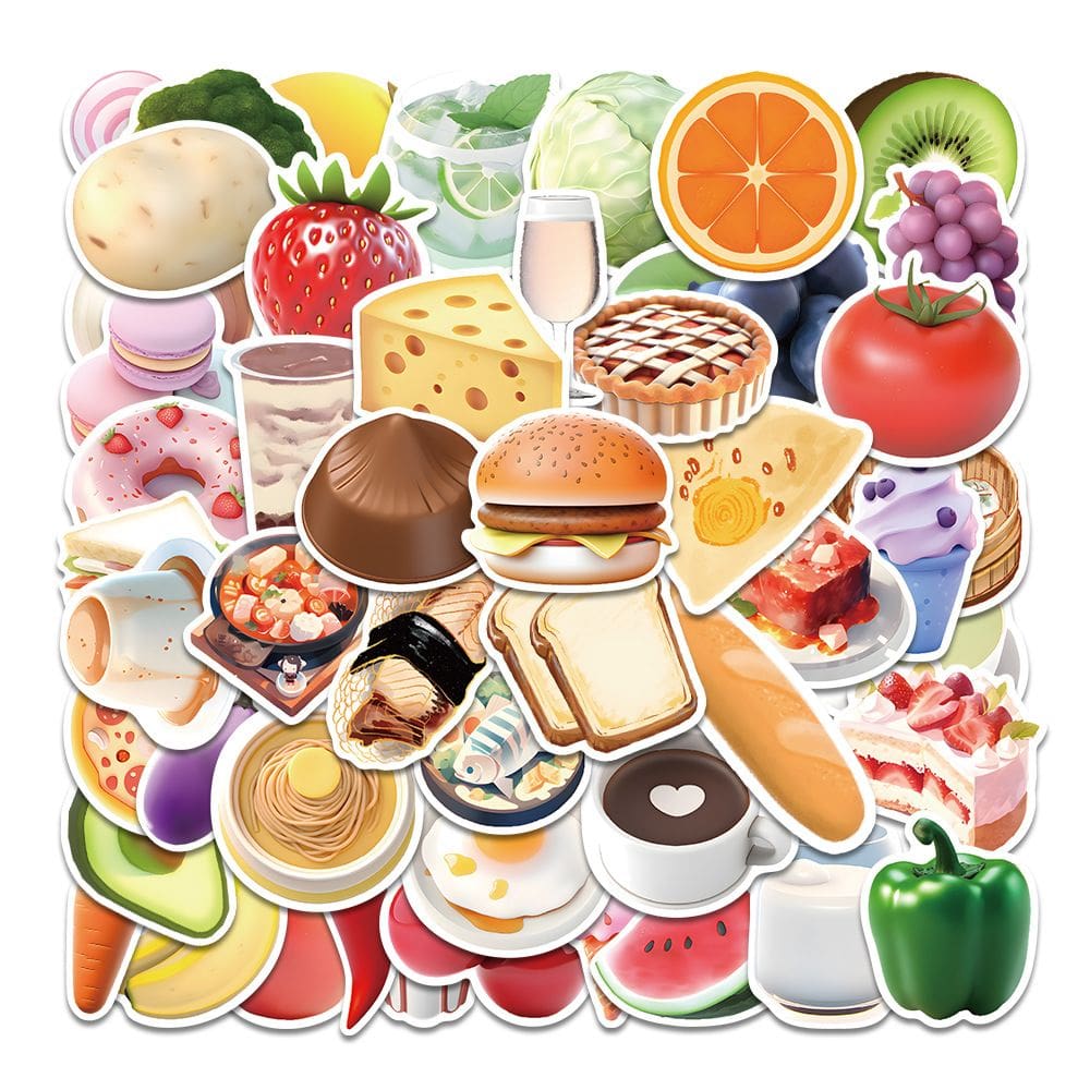 Pacote de adesivos 3D Food, 50 unidades, realista, impermeável para bricolage