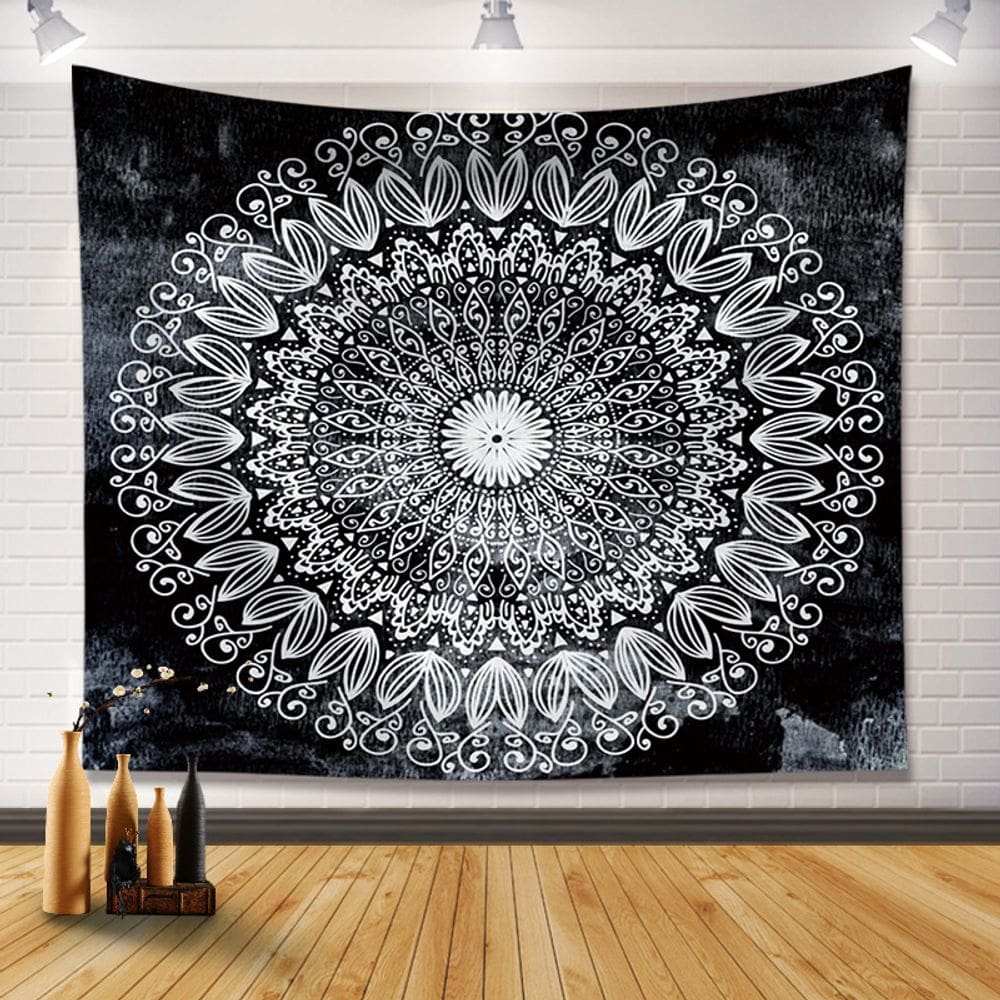 Mandala branca boêmia para pendurar na parede 130x150cm