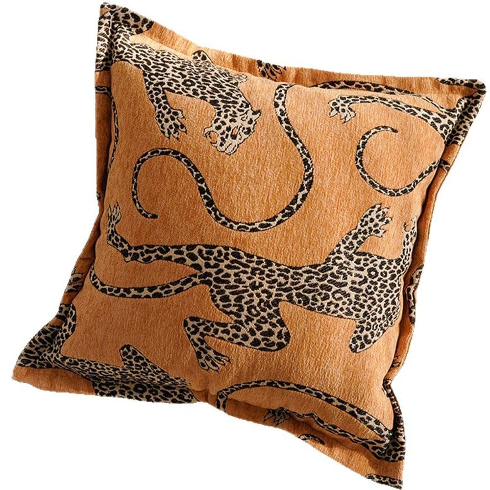 Capa de almofada marrom com estampa de leopardo em estilo francês retrô