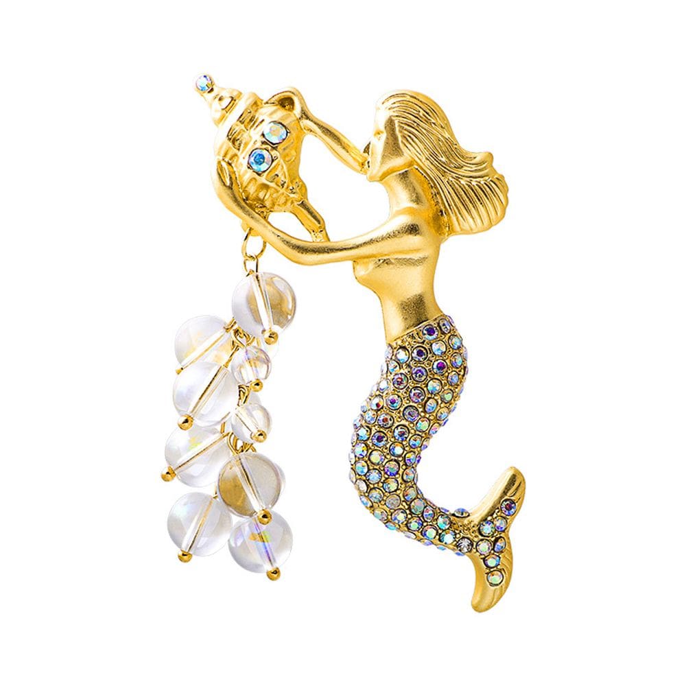 Alfinetes de broche Mermaid Luxury Gold Alloy com cauda de cristal