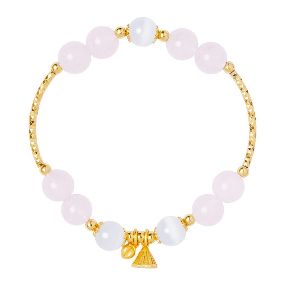 Pulseira de cristal rosa e olho de gato branco para mulheres