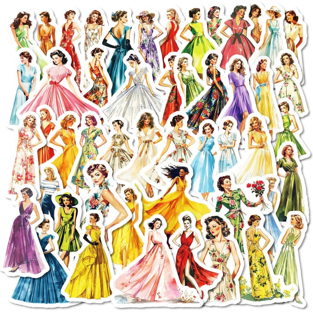 Pacote de adesivos Vintage Fashion Lady, 50 unidades de vinil impermeável