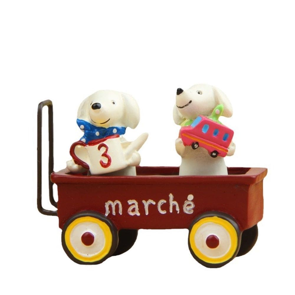 Estatuetas de resina para cães, decoração de jardim com carrinho, 5,3 × 4,3 cm
