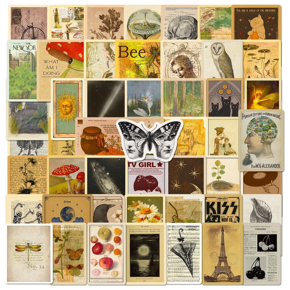 Pacote de adesivos Vintage Aesthetic, 50 unidades de vinil impermeável