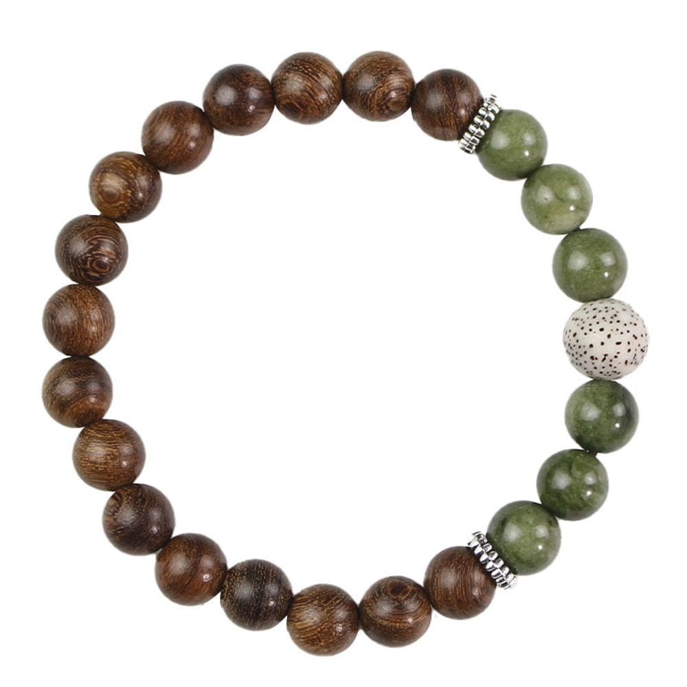 Pulseira feita à mão com madeira de palaquium e quartzito verde