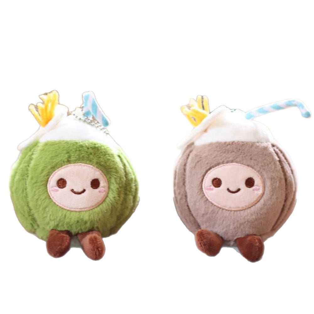 Conjunto de chaveiros de pelúcia de coco, 2 peças, design de frutas de verão de 11 cm