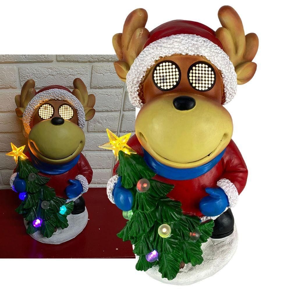 Boneco Rena Natal Arvore Mexe Olhos Led Som Musica Natalina Decoraçao Loja Casa Evento Festa Mesa Recepçao