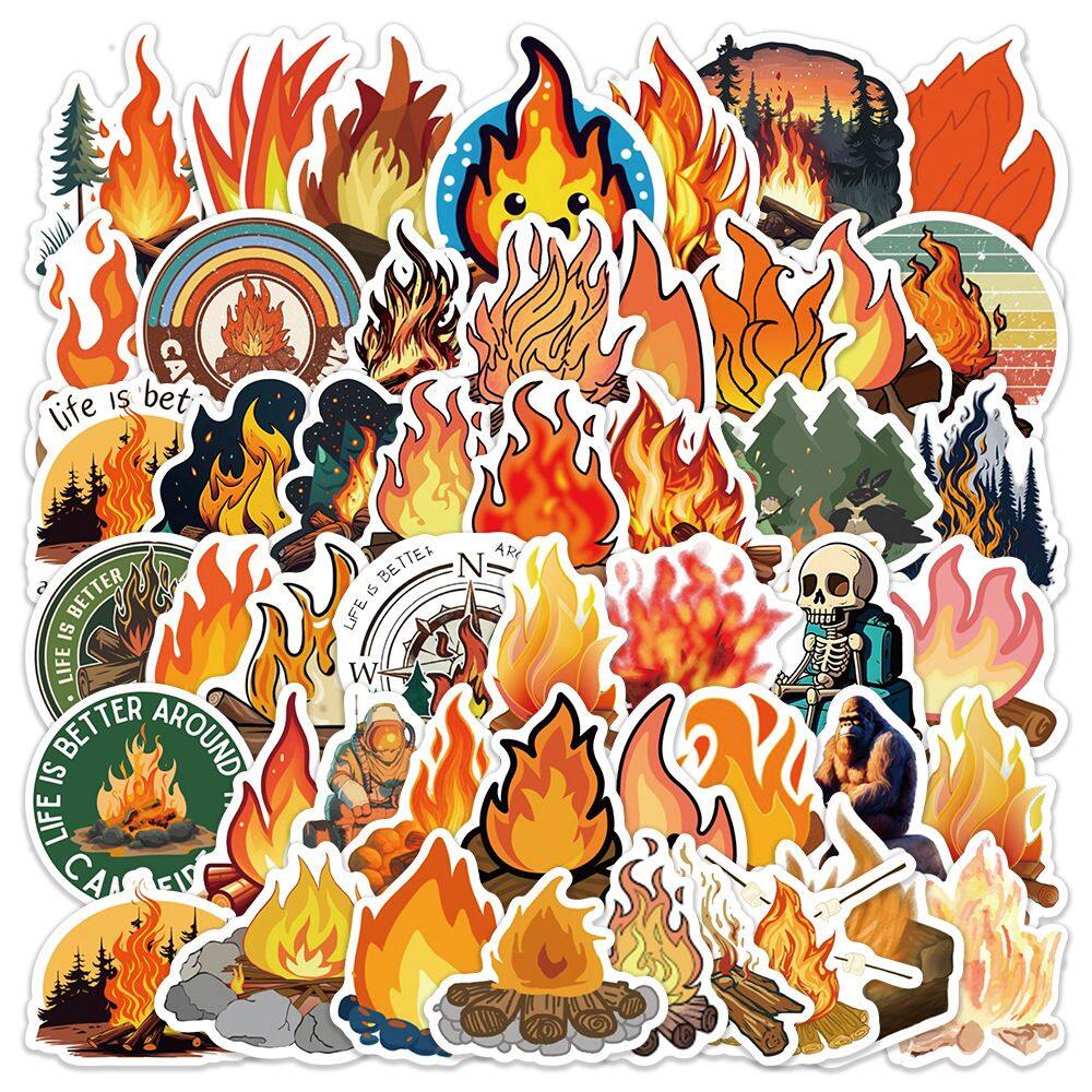 Pacote de adesivos Campfire Theme, 50 unidades Cartoon Flame & Bonfire