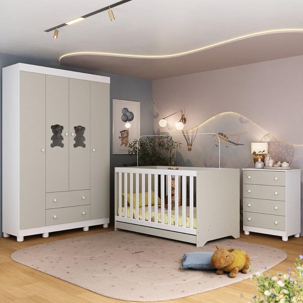 Quarto de Bebê Completo com Berço Americano 3 em 1 Fofura Multimóveis MP4649