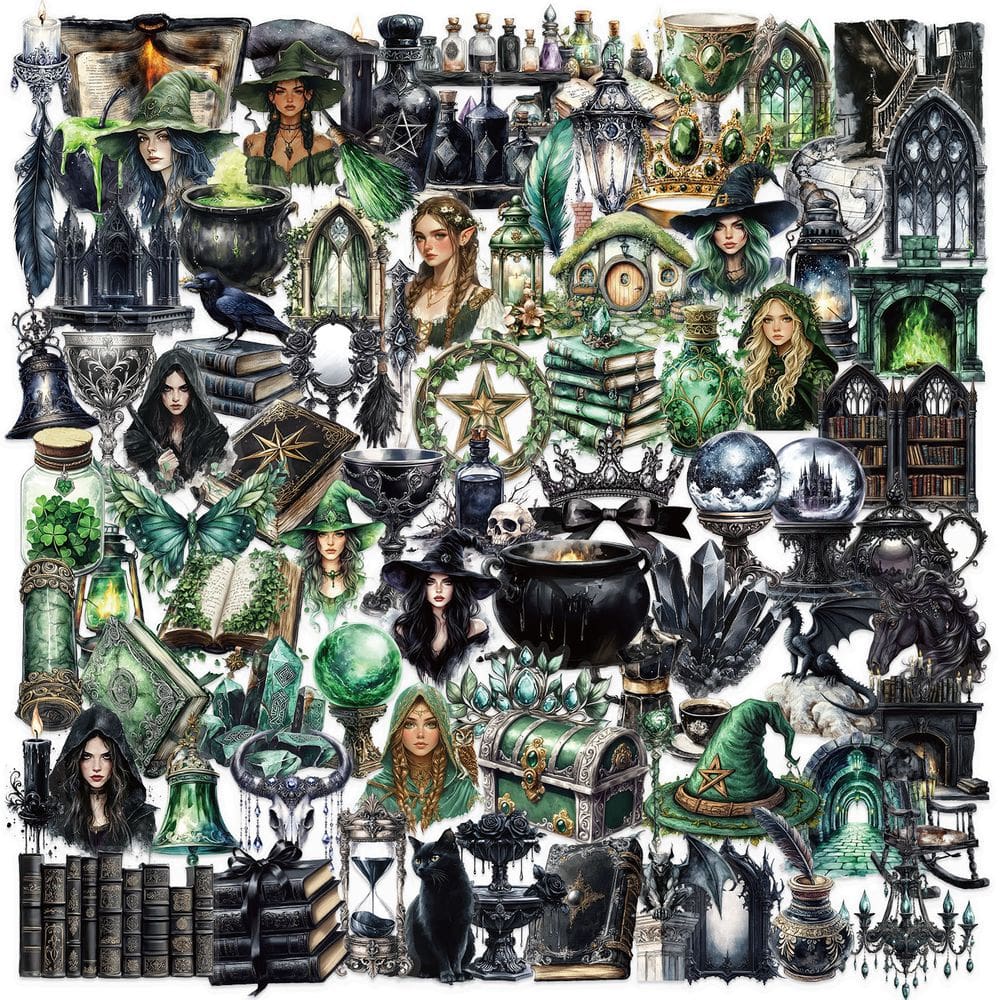 Pacote de adesivos Gothic Witch Dark Forest Aesthetic, 100 unidades
