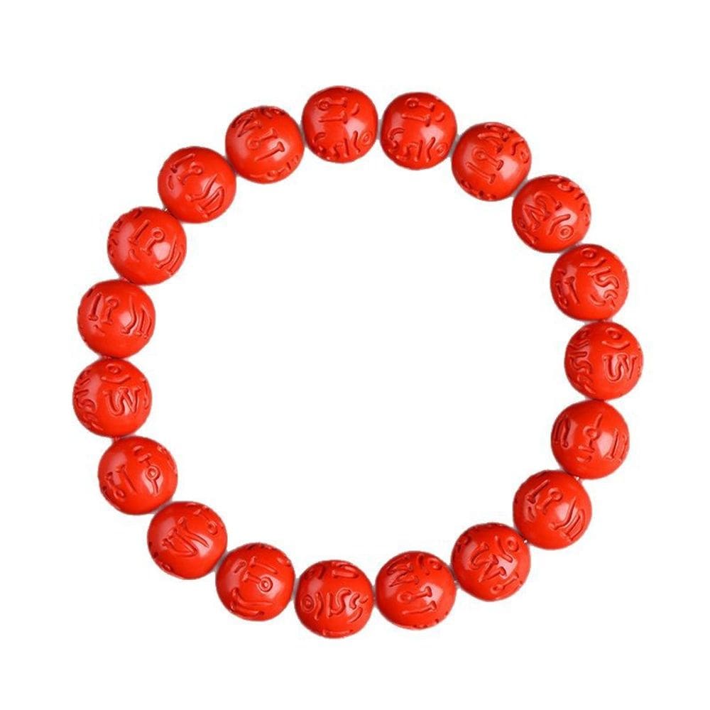 Pulseira Cinnabar com miçangas esculpidas em mantra de seis palavras de 8 mm