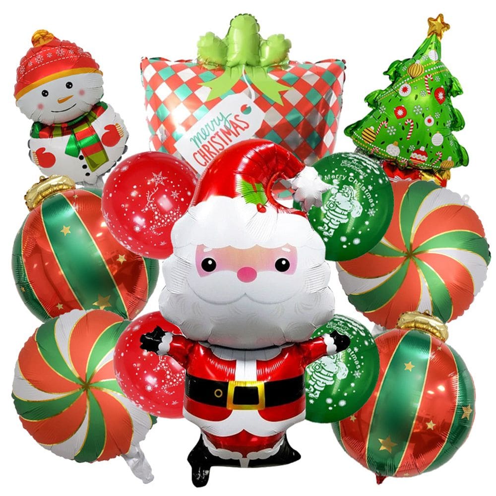 Conjunto de balões de Natal, 12 peças de árvore de Natal de boneco de neve do Papai Noel