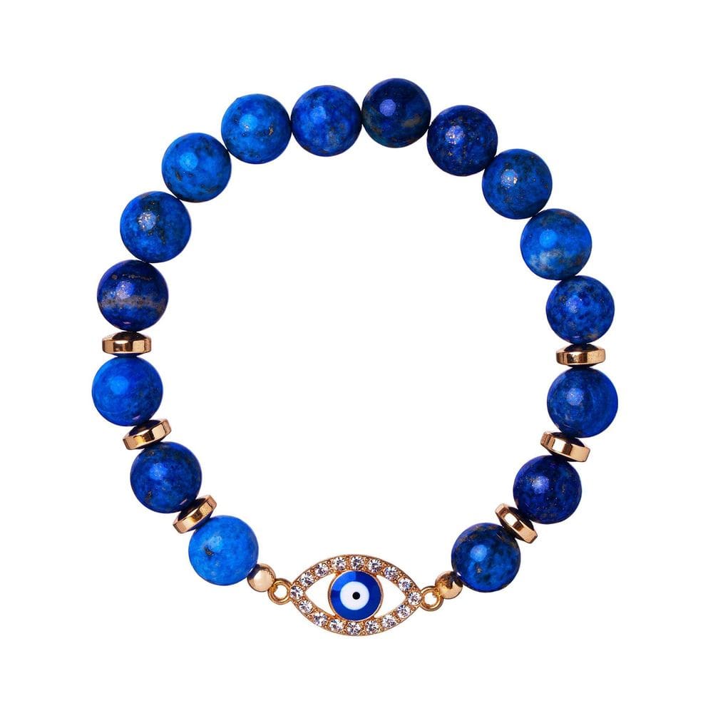 Pulseira Natural Lapis Lazuli Evil Eye Protection 8 mm, miçangas