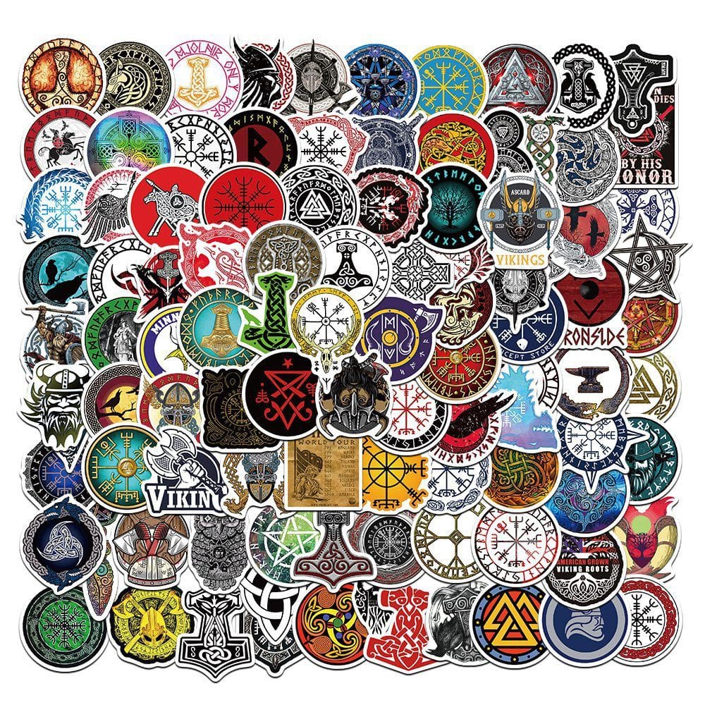 Pacote de adesivos Viking Norse Mythology, vinil impermeável, 100 unidades