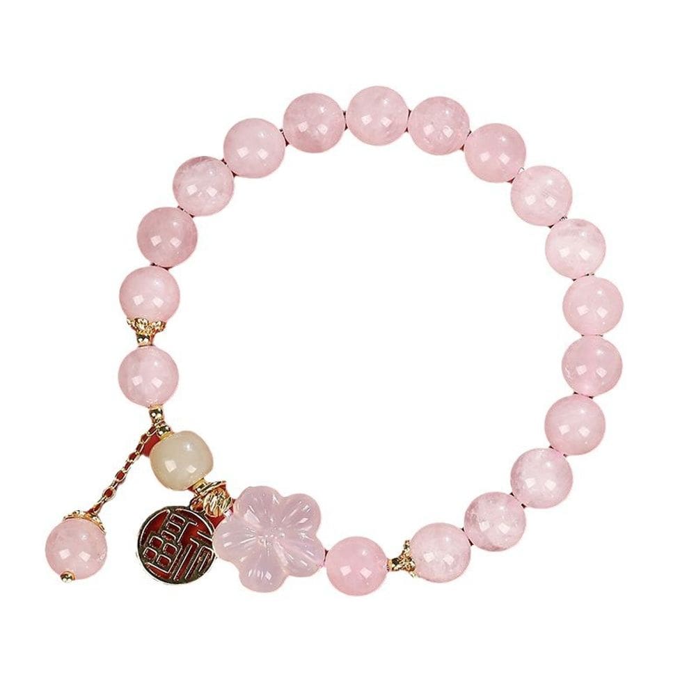 Pulseira de cristal para mulheres com contas de quartzo rosa