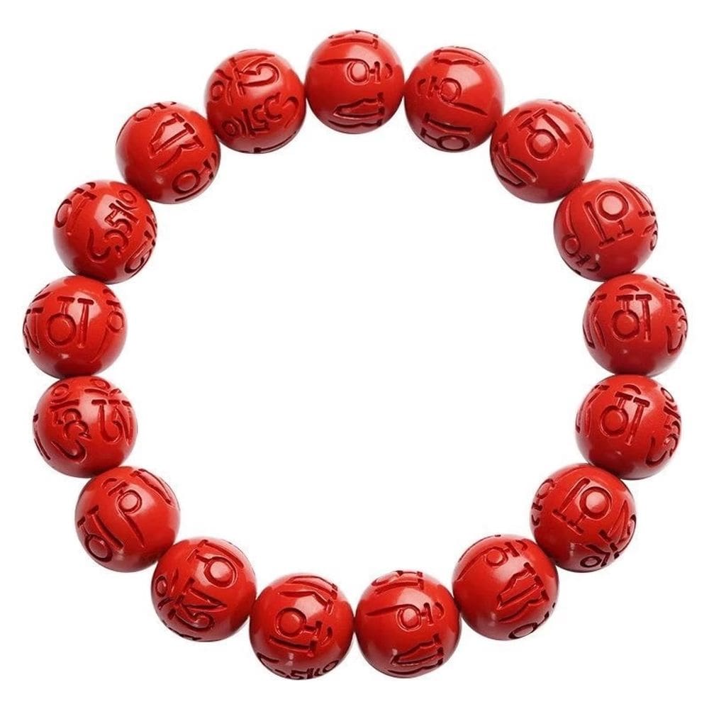 Pulseira Cinnabar com miçangas de mantra de seis caracteres de 10 mm