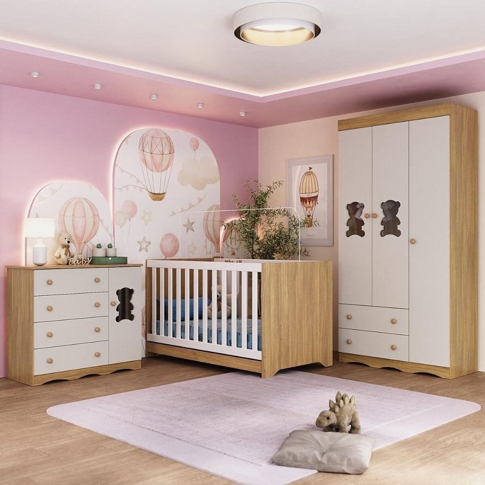 Quarto de Bebê Completo com Berço Americano 3 em 1 Doçura Multimóveis MP4654
